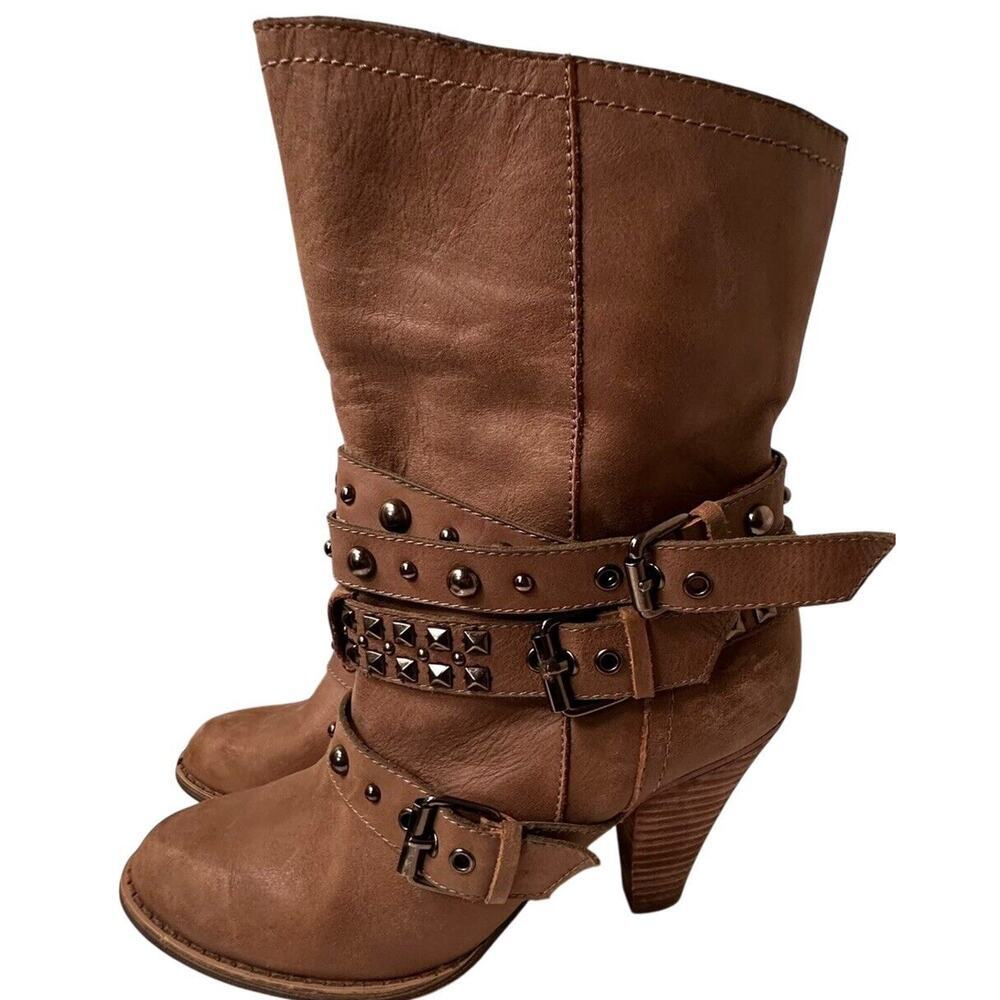 Naughty Monkey Women’s Civil Code Grey Leather Studded Buckle Boots Sz. 8 - Picture 2 of 11